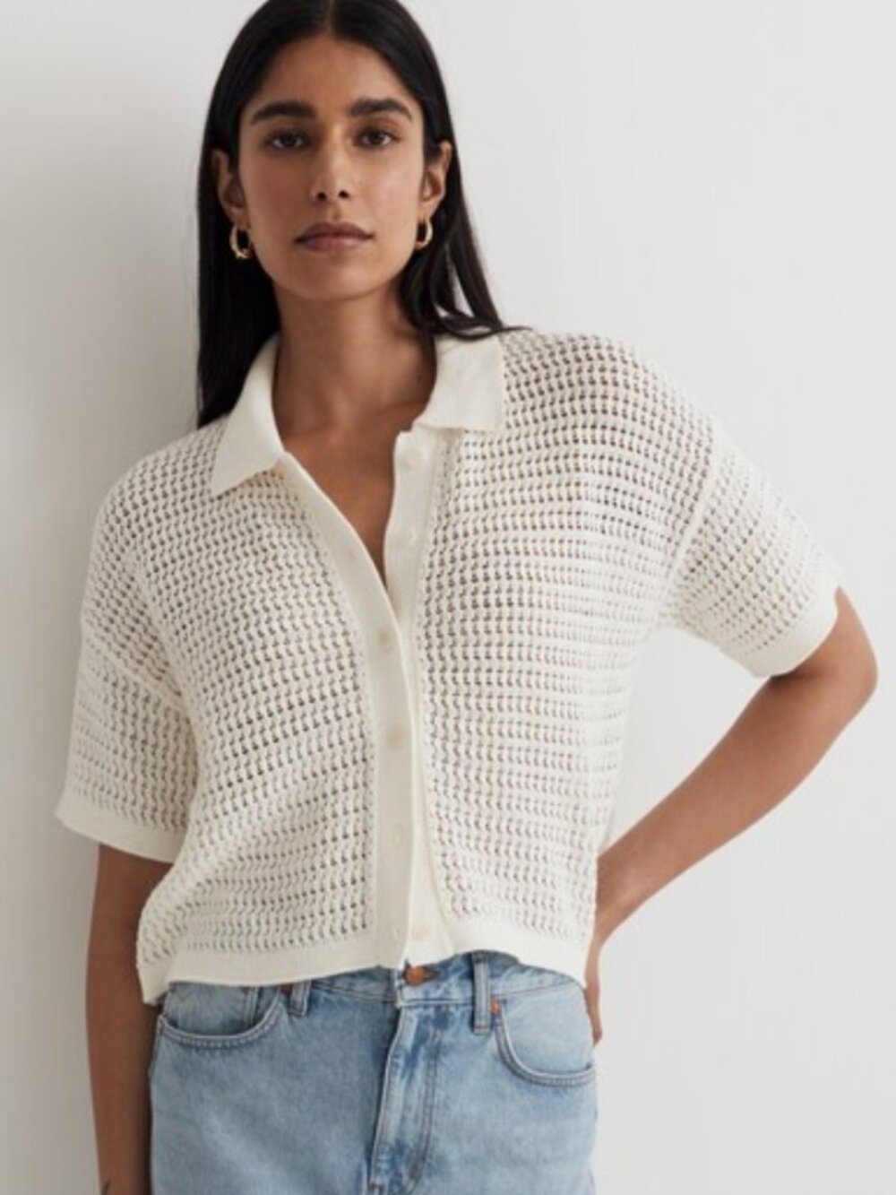 Madewell Crochet Button Down Sweater Tee
